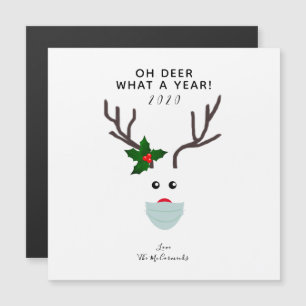 Carte Magnétique Oh Deer 2020 Reindeer de Noël portant un masque fa