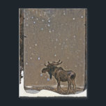 Carte Magnétique Oie dans la neige<br><div class="desc">OEuvre d'art vintage John Bauer représentant une orignale debout dans la neige entre deux arbres.</div>