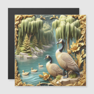 Carte Magnétique Oies du Canada au milieu des saules qui pleuvent