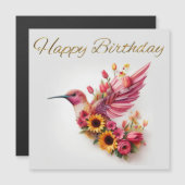 Carte Magnétique Oiseau de mer avec des fleurs Joyeux anniversaire (Devant / Derrière)