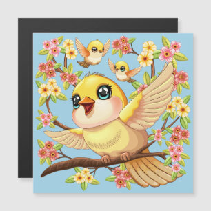 Carte Magnétique Oiseaux mignons et heureux parmi les fleurs du pri
