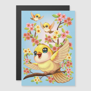 Carte Magnétique Oiseaux mignons et heureux parmi les fleurs du pri