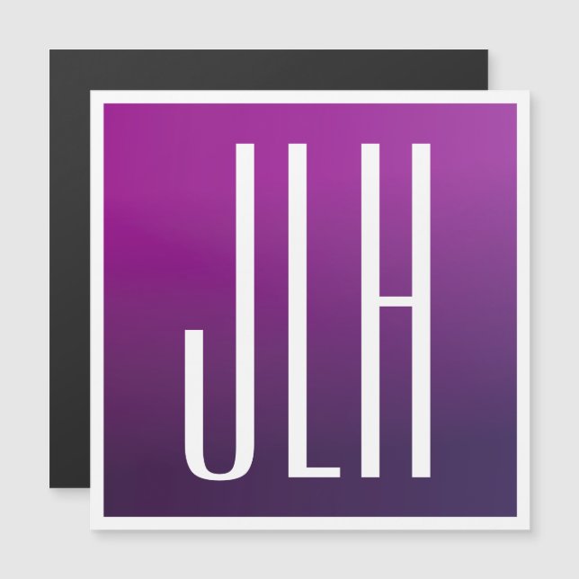 Carte Magnétique Ombre violet et initiales blanches ou autre texte (Devant / Derrière)