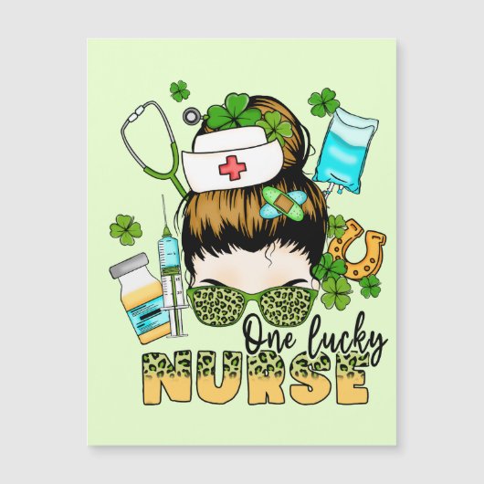 Carte Magnétique One Lucky Nurse - Messy Bun - St. Patrick’s Day (Devant)