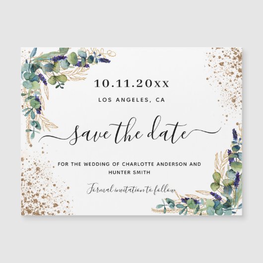 Carte Magnétique or d'eucalyptus mariage enregistrer l'aimant de da (Devant)