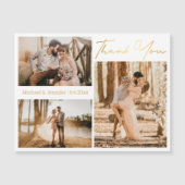 Carte Magnétique or merci 3 photos collage mariage aimant (Devant)