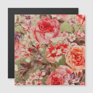 Carte Magnétique Or Rose Floral Fleur Raspberry Rose Aquarelle