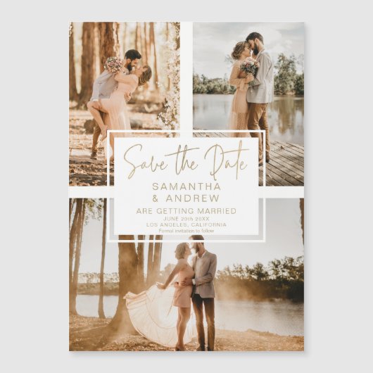 Carte Magnétique Or simple enregistrer la date 3 photo grille colla (Devant)