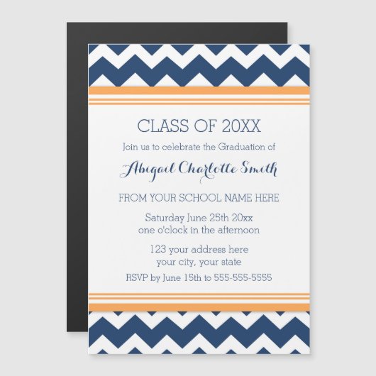 Carte magnétique Orange Blue Chevron Graduon Party (Devant / Derrière)
