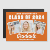 Carte magnétique Orange White Photo Collage Gradua (Devant / Derrière)