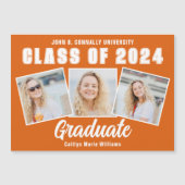 Carte magnétique Orange White Photo Collage Gradua (Devant)