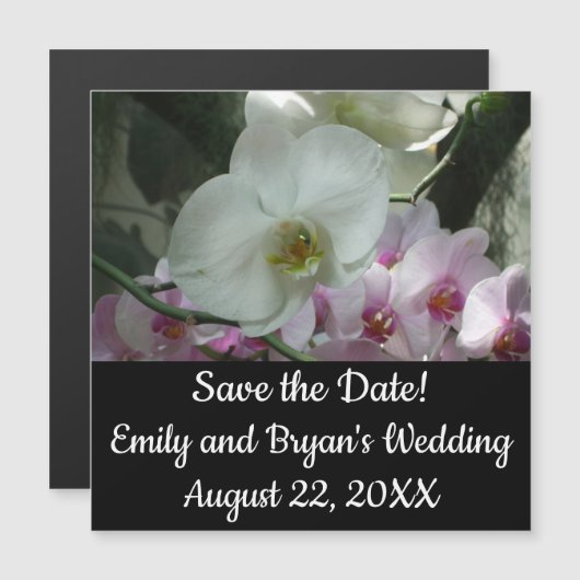 Carte Magnétique Orchidées blanches et violettes (Devant / Derrière)