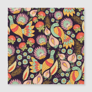 Carte Magnétique Ornement vintage Folk Floral Birds