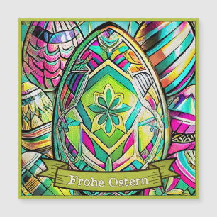 Carte Magnétique Ostermotiv farbiger Cartoon mit Ostéréier 13553