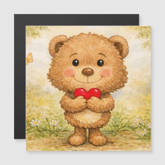 Carte Magnétique Ours de la Saint-Valentin (Devant / Derrière)