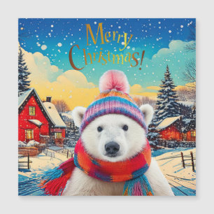 Carte Magnétique Ours polaire chapeau et écharpe de Père Noël Joyeu