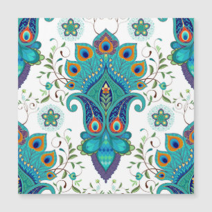 Carte Magnétique Paisley orientale, motif en plumes paon.