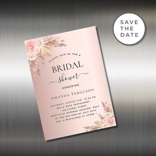 Carte Magnétique Pampas de douche nuptiale rose boho aimant invitat