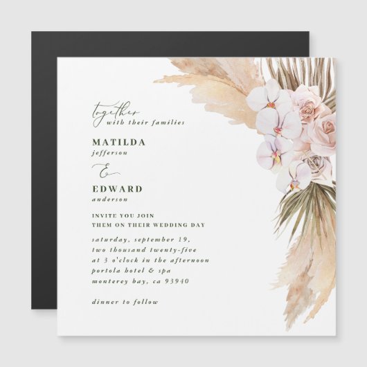 Carte Magnétique Pampas herbe palmier orchidée moderne rustique (Devant / Derrière)