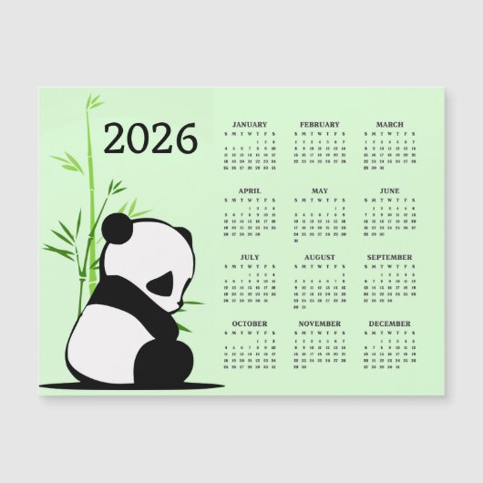 Carte Magnétique Panda 2026 Calendar Magnetic Card (Devant)