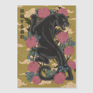 Carte Magnétique Panthère parmi les fleurs