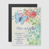 Carte Magnétique Papillon aquarelle et aimant rose rouge (Devant / Derrière)