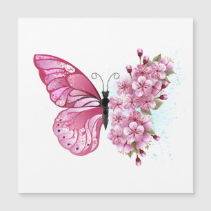 Carte Magnétique Papillon de fleurs avec Sakura rose