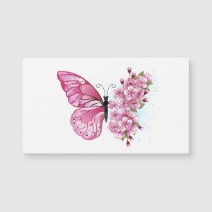 Carte Magnétique Papillon de fleurs avec Sakura rose