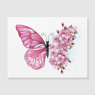Carte Magnétique Papillon de fleurs avec Sakura rose