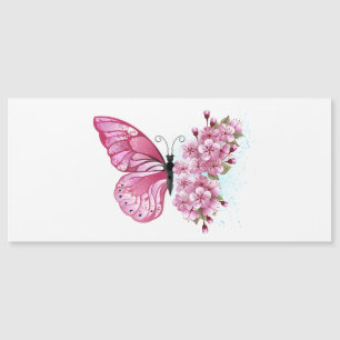 Carte Magnétique Papillon de fleurs avec Sakura rose