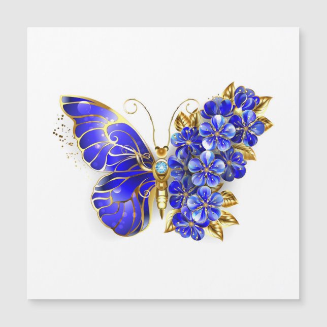 Carte Magnétique Papillon saphir à fleurs (Devant)