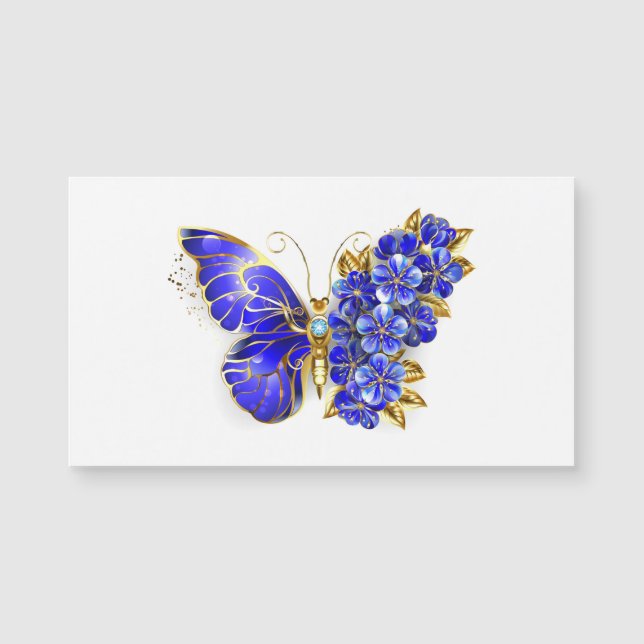 Carte Magnétique Papillon saphir à fleurs (Devant)
