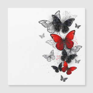 Carte Magnétique Papillons Morpho Noirs et Rouges en Vol