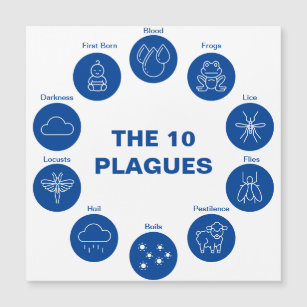 Carte Magnétique Pâque Les 10 Plagues Sèder Bleu et Blanc