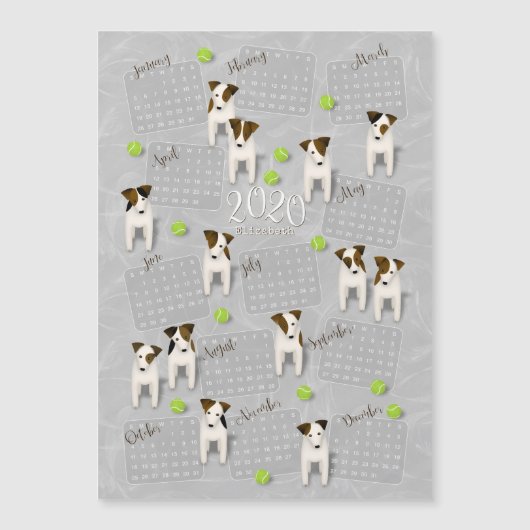 Carte Magnétique Parson Jack Russell Terriers gris calendrier 2020 (Devant)