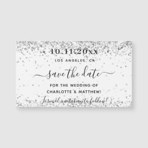 Carte Magnétique Parties scintillant argent blanc mariage enregistr