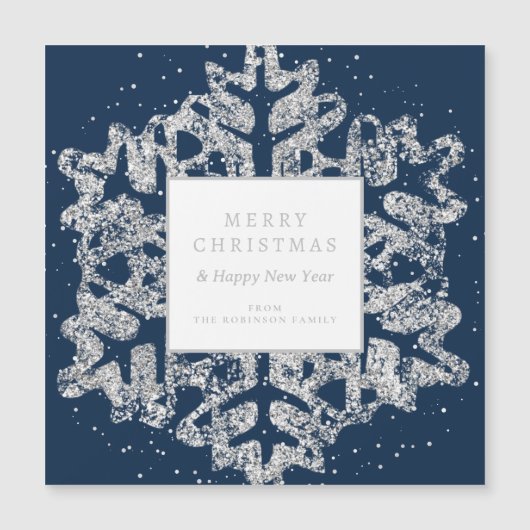 Carte Magnétique Parties scintillant de Noël en argent Snowflake En (Devant)
