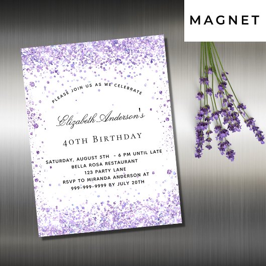 Carte Magnétique Parties scintillant de violet lavande d'anniversai