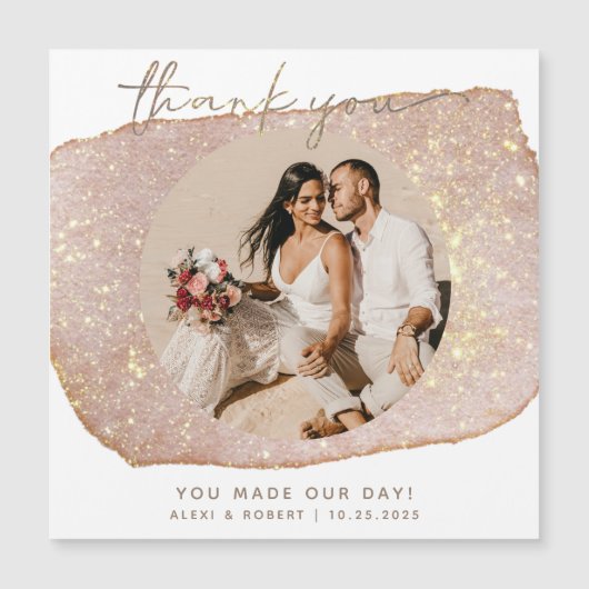 Carte Magnétique Parties scintillant d'or moderne photo Mariage ma (Devant)