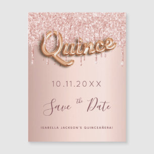 Carte Magnétique Parties scintillant d'or rose Quinceanera enregist