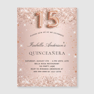 Carte Magnétique Parties scintillant d'or rose Quinceanera invitati