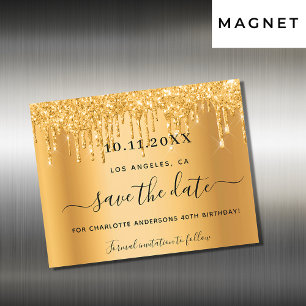 Carte Magnétique Parties scintillant or fête d'anniversaire enregis