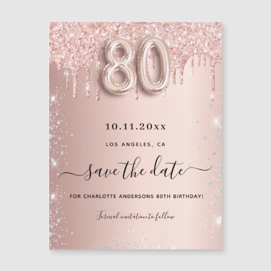 Carte Magnétique parties scintillant rose de 80e anniversaire enreg (Devant)