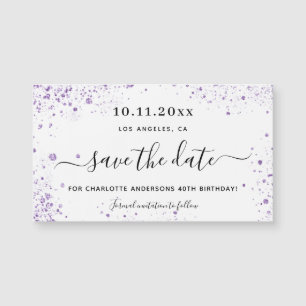 Carte Magnétique Parties scintillant violet fête d'anniversaire enr
