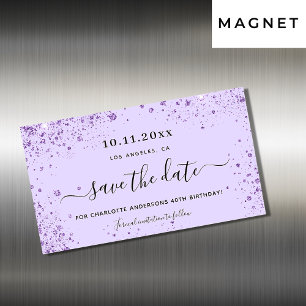 Carte Magnétique Parties scintillant violet fête d'anniversaire enr