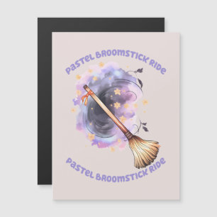 Carte Magnétique Pastel Broomstick Ride - Whimsical Witch Broom