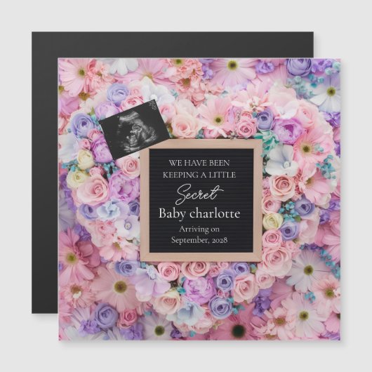 Carte Magnétique Pastel Floral Heart Pregnancy Announcement gift (Devant / Derrière)