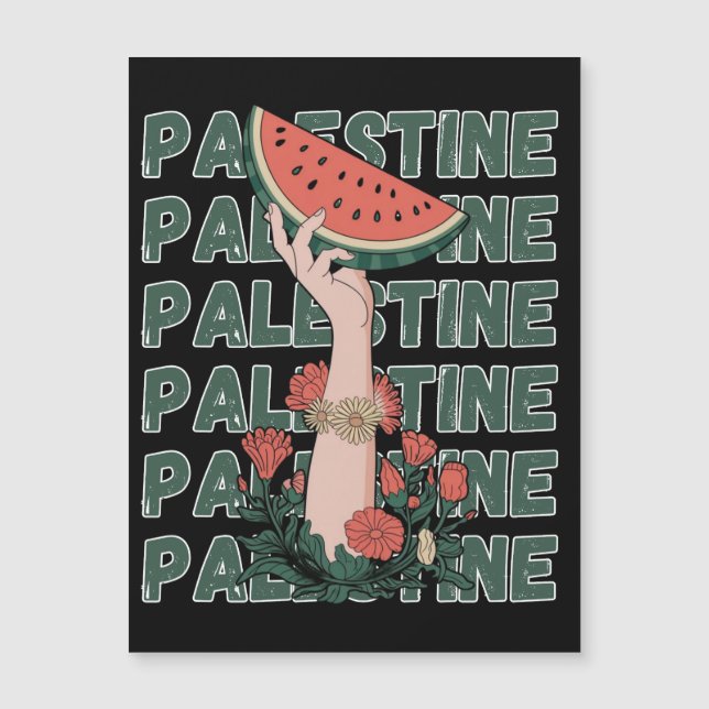 Carte Magnétique pastèque, fleurs et palestine Texte Répéter (Devant)