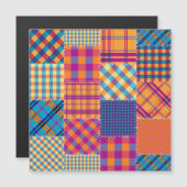 Carte Magnétique Patchwork textile : motif vintage transparent. (Devant / Derrière)