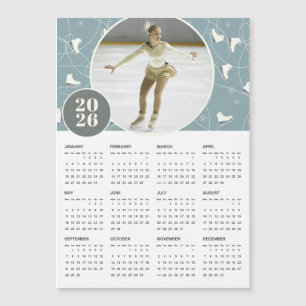 Carte Magnétique Patins de glace 2026 Photo personnalisée Calendrie